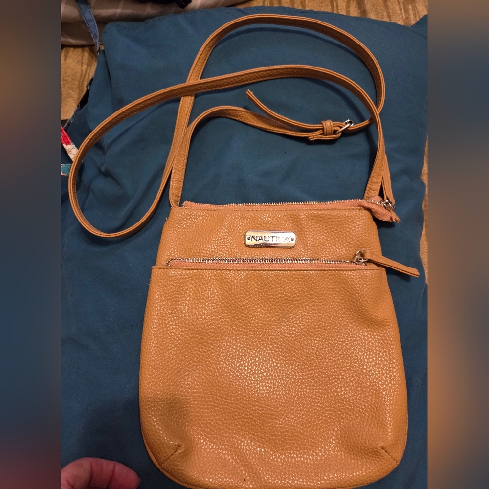 Nautica Pebbled Tan Crossbody with Front Zip Pocket